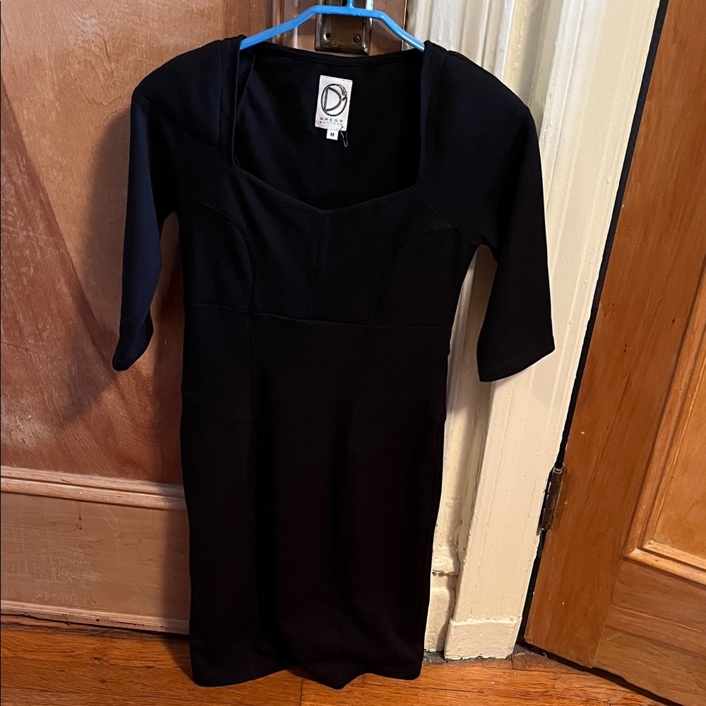 Elegant Black Mini Dress with 3/4 Sleeves